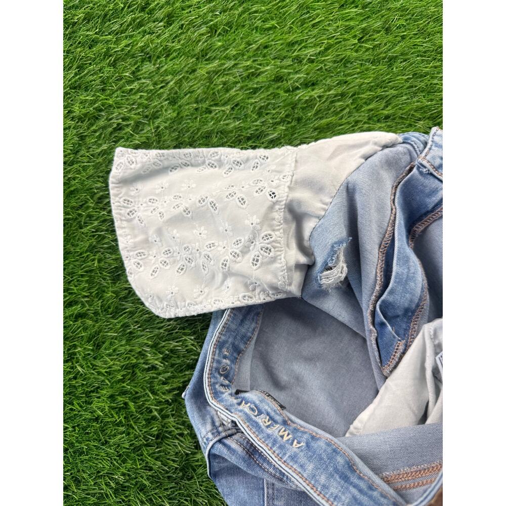 AE Next Level Ripped Super High-Waist Flare Jeans Women's 12 Blue Denim Stretch - Picture 10 of 16